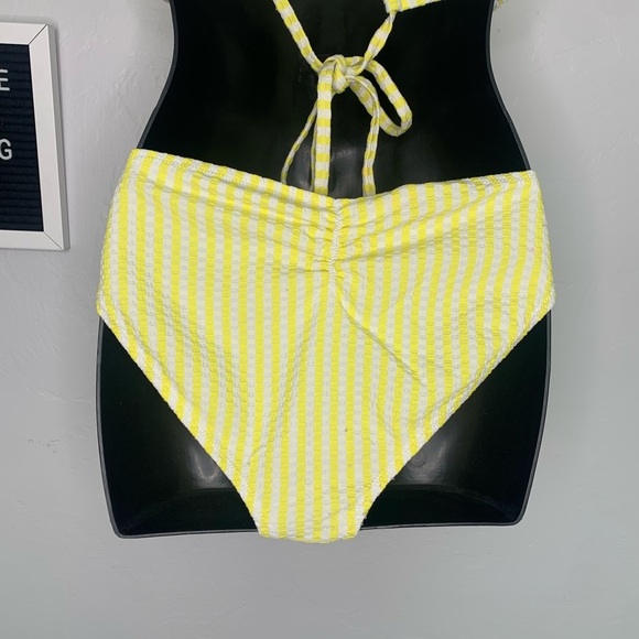 Jessica Simpson Yellow White Stripe Bikini Set Size Medium Crisscross Swim - Picture 6 of 10